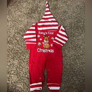 Baby's First Christmas Red Hooded One-Piece